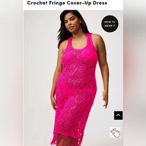 Torrid Pink Crochet Fringe Swim Coverup